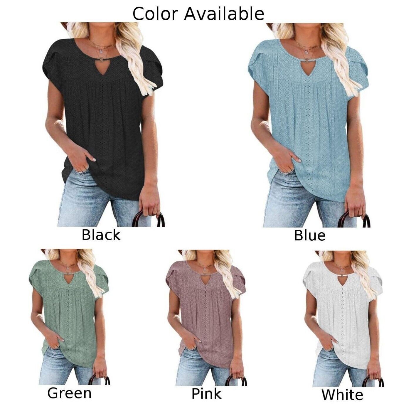 Comfortable Women's Top with Short Petal Sleeves and Soft Pleated Fabric