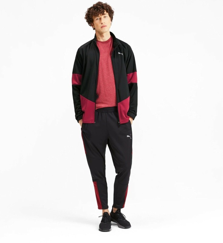 PUMA Men's Energy Blaster Black Maroon Fashion Sports Jacket Pants Tracksuit