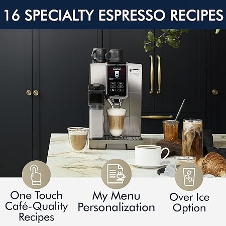 De'Longhi ECAM37095TI Dinamica Plus Connected with LatteCrema System, Fully Automatic Coffee Machine, Colored Touch Display,Titanium