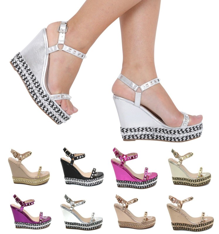 Womens High Wedge Platform Sandals Summer Espadrilles Strappy Party Wedding Shoe