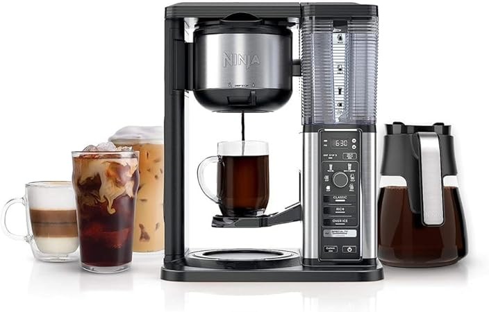 Ninja CM401 Specialty 10-Cup Coffee Maker with 4 Brew Styles for Ground Coffee, Built-in Water Reservoir, Fold-Away Frother & Glass Carafe, Black