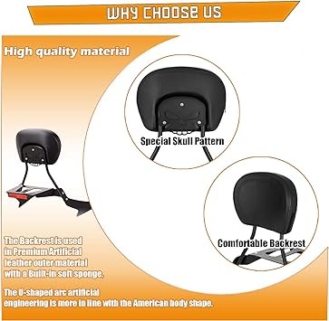 Powersports Sissy Bar with Backrest Luggage Rack for Suzuki Boulevard M109 R with Docking Hardware(Black,Non-Studded)